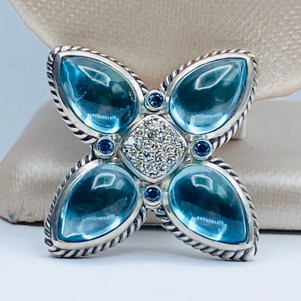 David Yurman Renaissance Blue Topaz Diamond Teardr - Picture 2 of 11